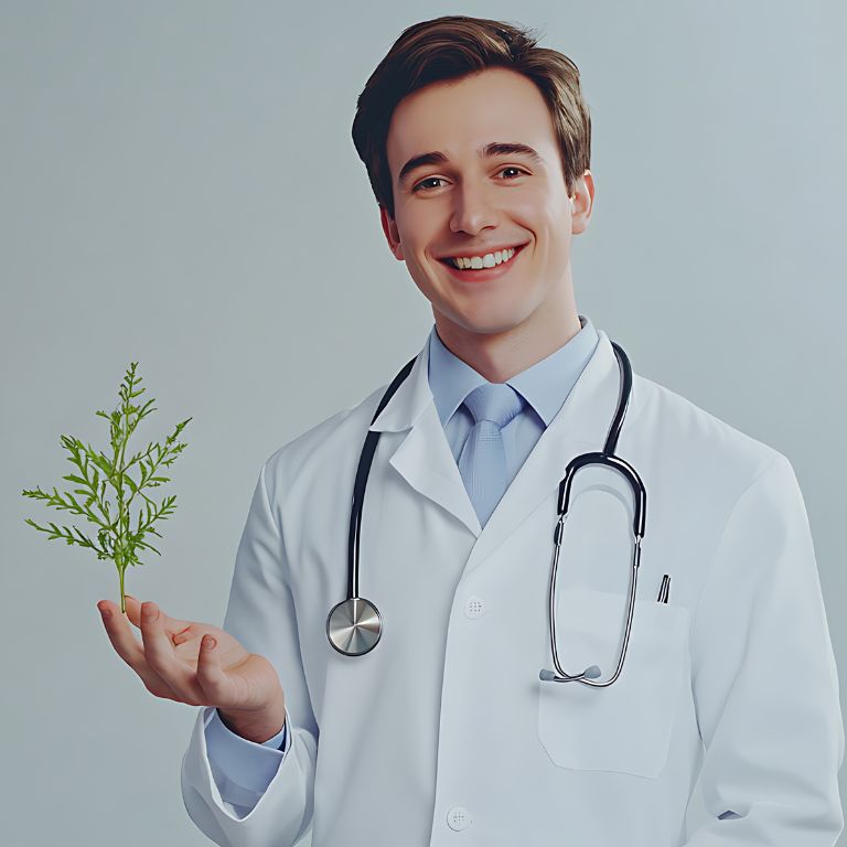 Doctor Holding Plant Natural Derived hormone Replacement Therapy